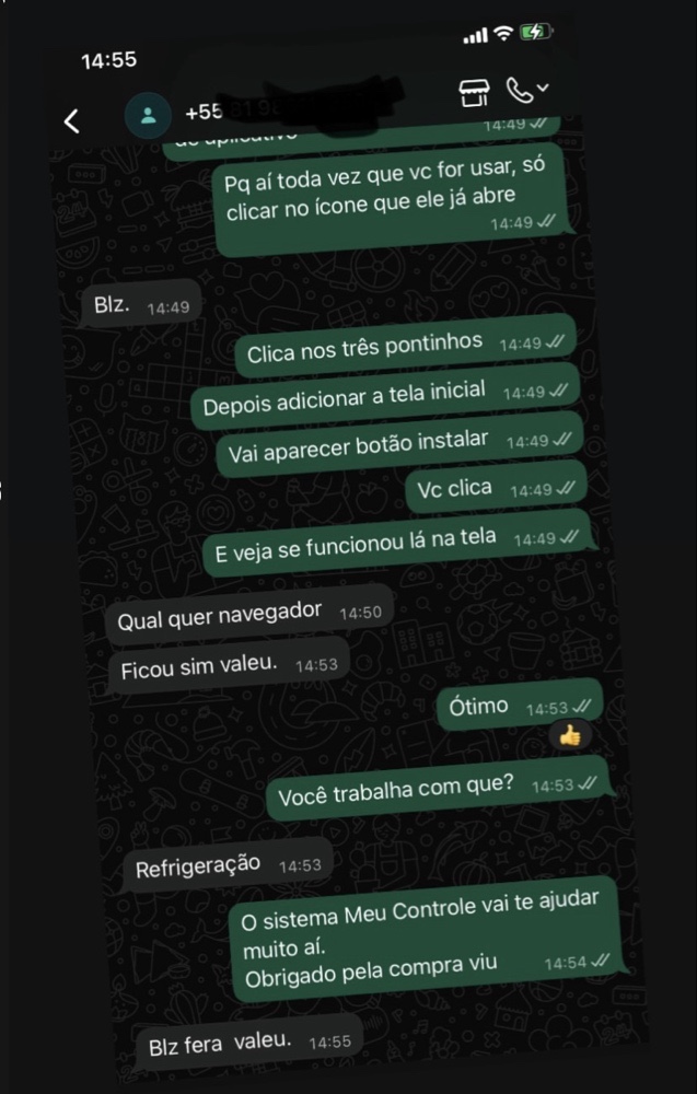Depoimento de cliente do Meu Controle Pro