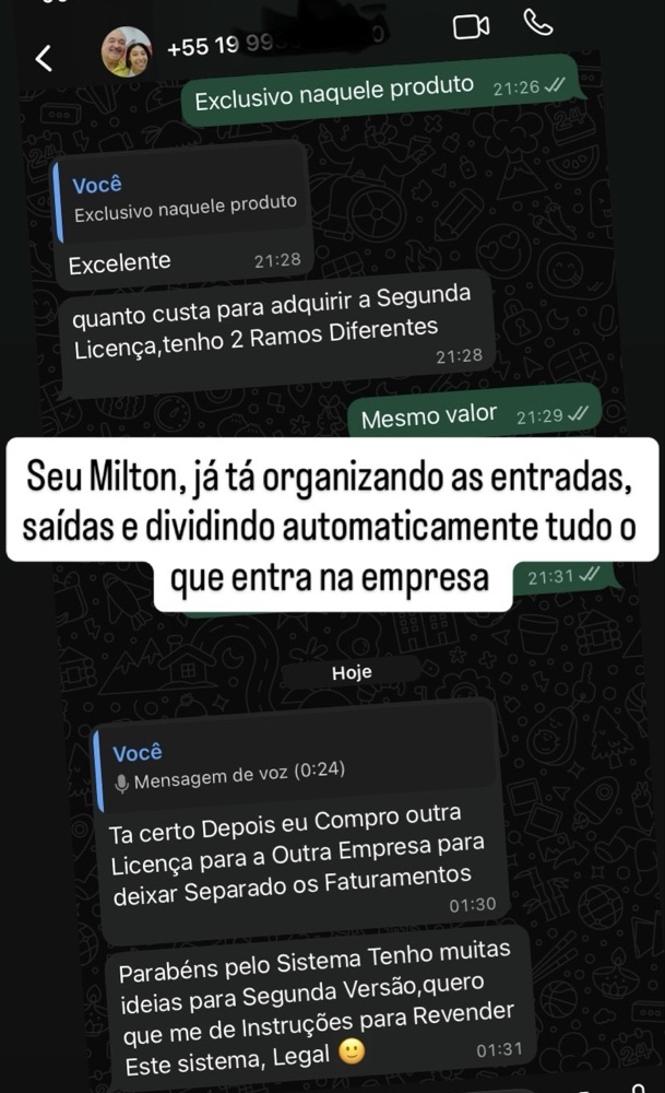 Depoimento de cliente do Meu Controle Pro